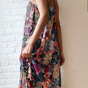 Anthropologie Deva Plisse Slip Midi Dress in Floral Print in XS-Petite